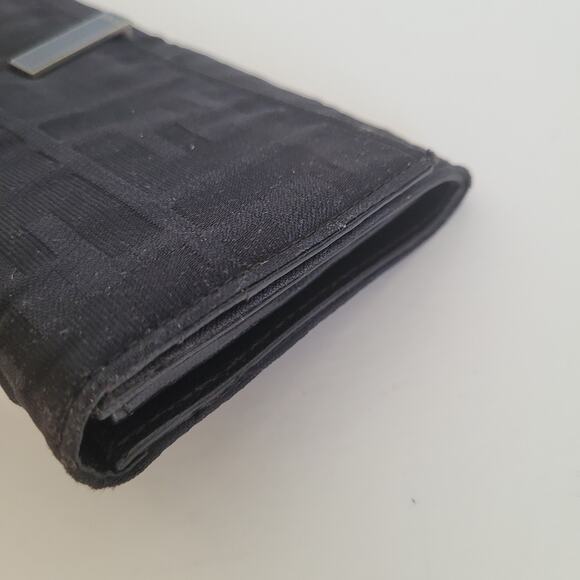 Fendi Zucca Nylon Leather Wallet Wallet Black Envelope Large Logo Clasp - Picture 11 of 13